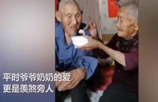100岁奶奶贴脸陪伴98岁爷爷 奶奶俯身贴脸瞬间让人泪目