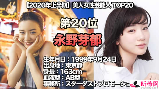 2020日本女演员排行前20名：俏丽清纯的人气女明星