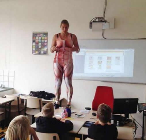 女老师亲身当模型脱衣示范：为学生讲解身体构造（图）