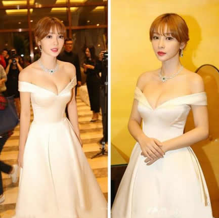 柳岩一字肩裙性感迷人：昔日柳岩一字肩装扮盘点