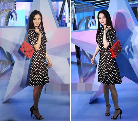 杨幂波点裙似少女：回眸蜜笑淑女范十足（图）