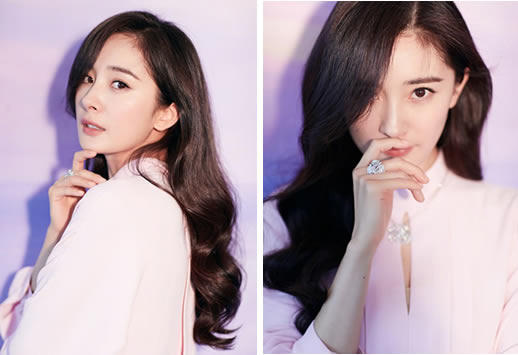 杨幂波浪长发似仙女：温柔波浪长发淡粉色连衣裙