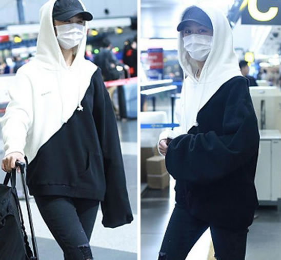 汤唯黑白装简约有范：拼色卫衣清爽青春魅力（图）