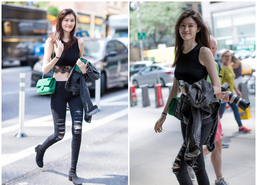 奚梦瑶维密秀试装：短款T恤展完美身材（图）