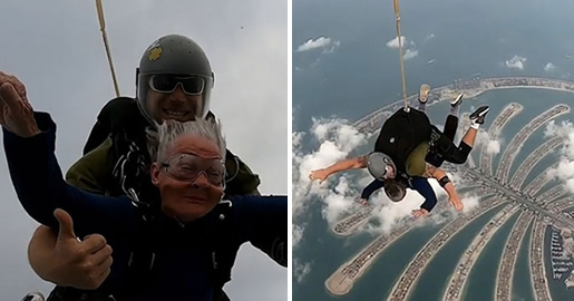 老奶奶高空跳伞：82老奶奶13000英尺高空勇敢追梦