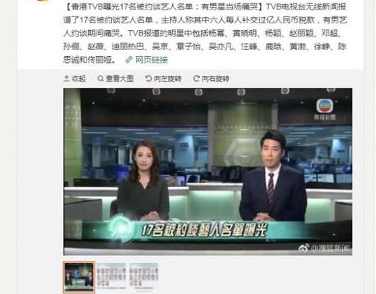 被约谈艺人名单公布：TVB曝光17位需补税艺人名单