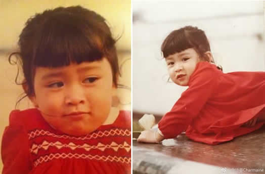 佘诗曼晒童年照：小红裙十分可爱（图）