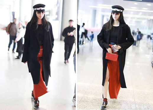 韩雪经典黑红搭配：红色开叉裙大秀美腿（图）