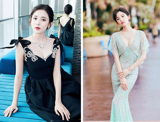 古力娜扎渐变蓝裙图片：古力娜扎穿搭时尚确实美艳