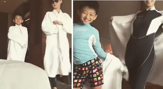 张柏芝母子泳池戏水画面曝光：女神妈妈亲子满满的爱