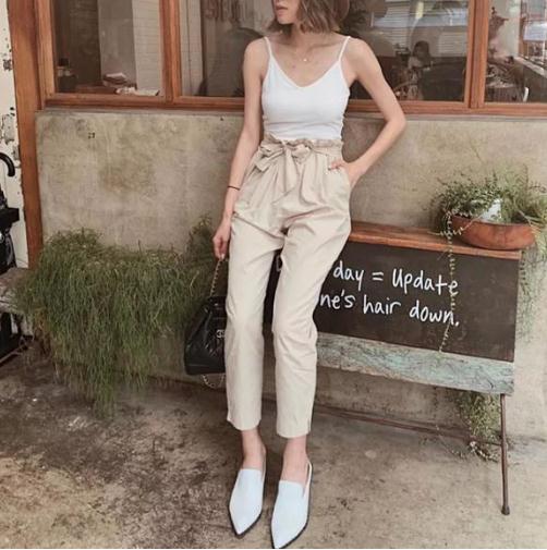 2019早秋纸袋裤火了：纸袋裤显高显瘦穿搭示范