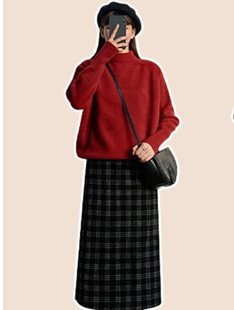 高领毛衣搭配裙装：显瘦时尚小仙女都这么穿