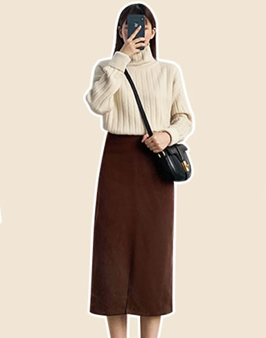 高领毛衣搭配裙装：显瘦时尚小仙女都这么穿